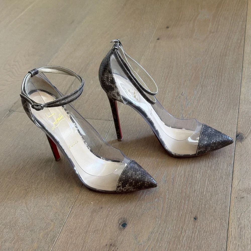 Christian Louboutin Grey/Brown PVC and Python Leather - Picture 2 of 5
